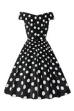 Blanco Fuera del Hombro Lunares Vestido Vintage