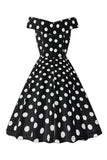 Blanco Fuera del Hombro Lunares Vestido Vintage