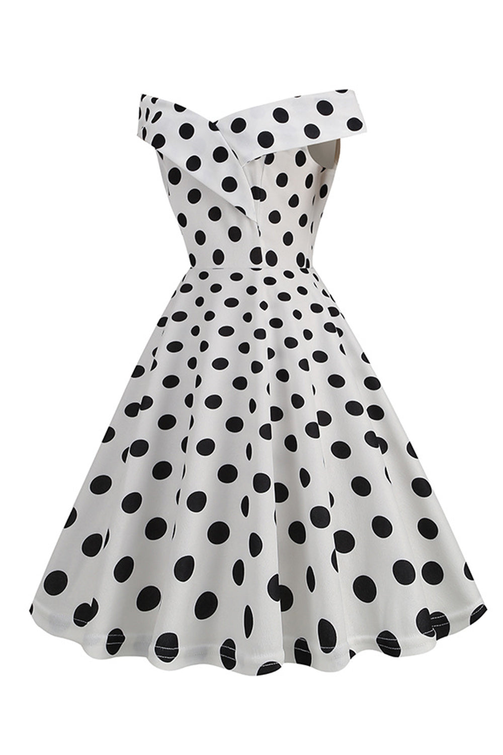 Blanco Fuera del Hombro Lunares Vestido Vintage