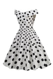 Blanco Fuera del Hombro Lunares Vestido Vintage