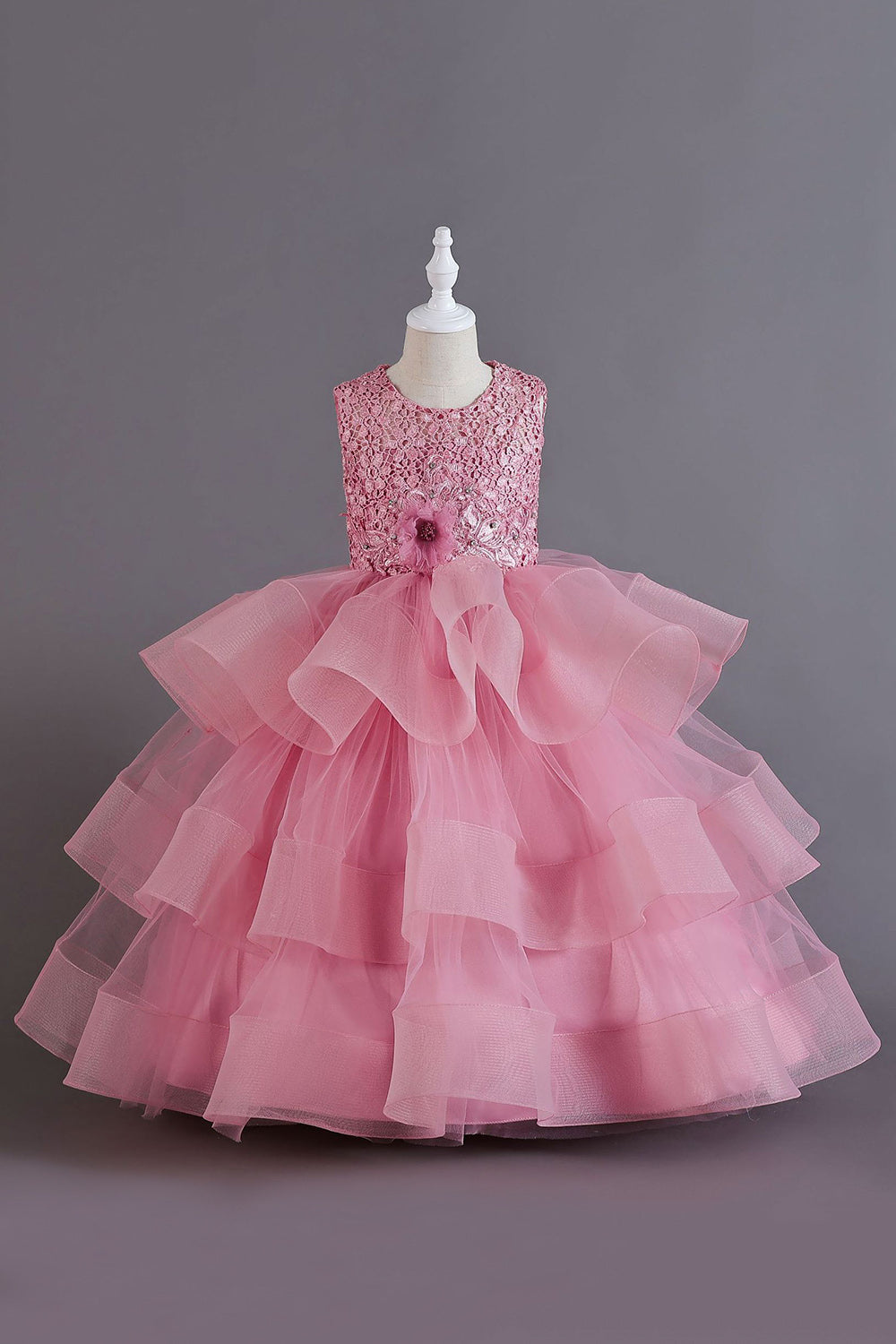 Una línea Tul Borgoña sin mangas para niñas vestidos con lazo