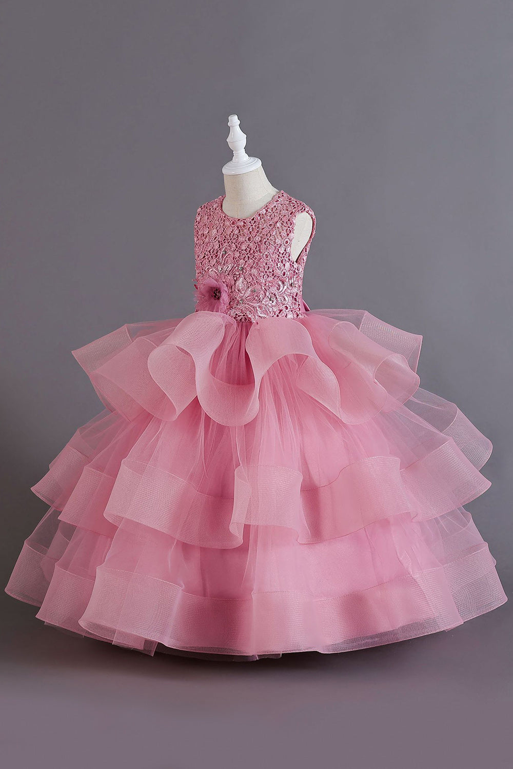 Una línea Tul Borgoña sin mangas para niñas vestidos con lazo