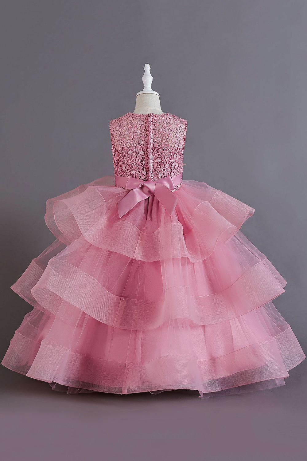 Una línea Tul Borgoña sin mangas para niñas vestidos con lazo