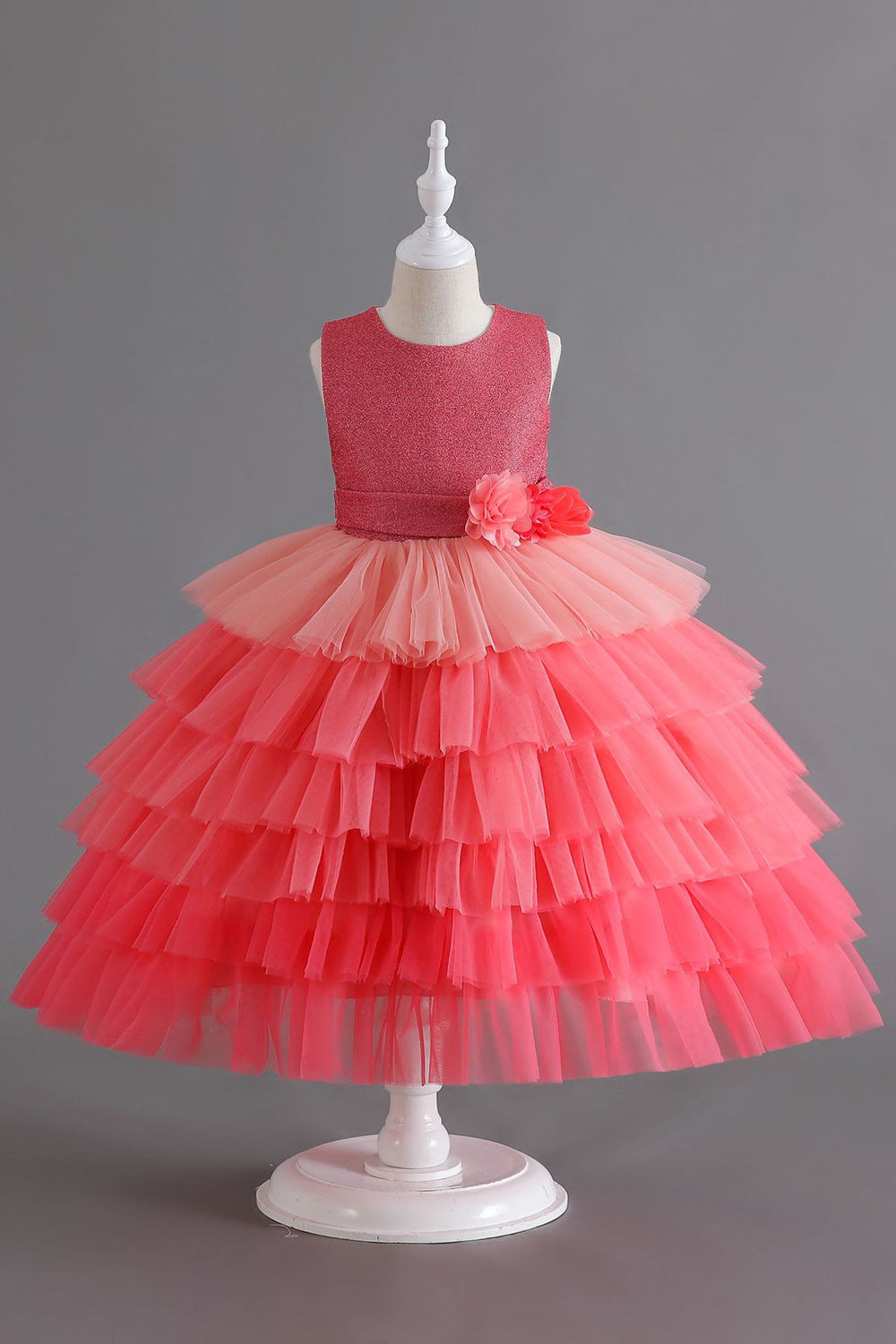 Royal Blue Sleeveless A Line Girls Vestidos con flores 3D