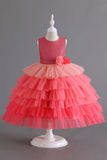 Royal Blue Sleeveless A Line Girls Vestidos con flores 3D
