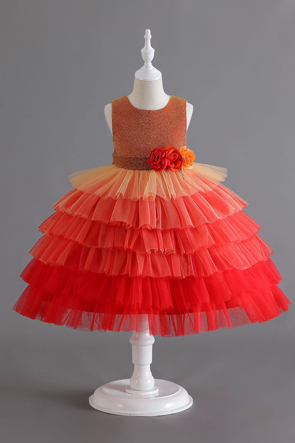 Royal Blue Sleeveless A Line Girls Vestidos con flores 3D