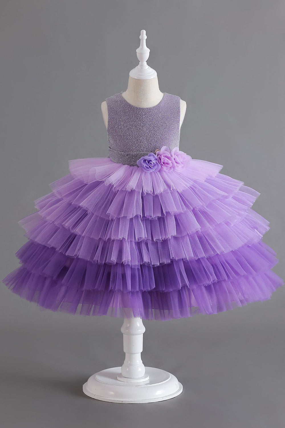 Royal Blue Sleeveless A Line Girls Vestidos con flores 3D