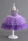Royal Blue Sleeveless A Line Girls Vestidos con flores 3D