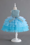 Royal Blue Sleeveless A Line Girls Vestidos con flores 3D