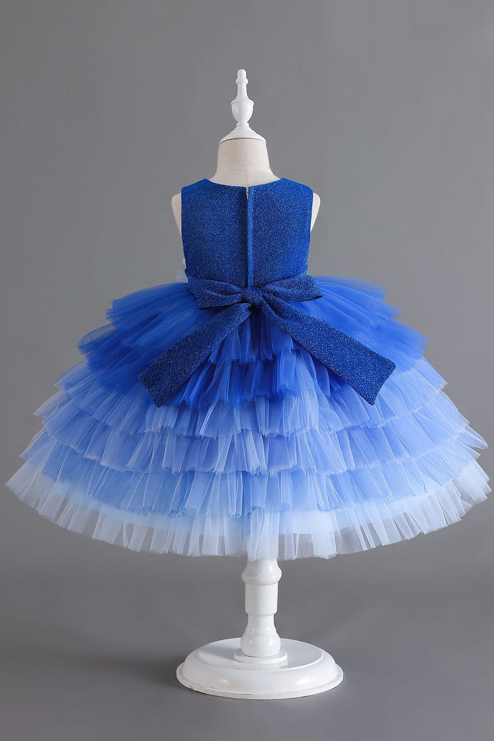 Royal Blue Sleeveless A Line Girls Vestidos con flores 3D
