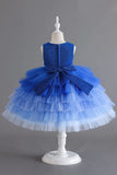 Royal Blue Sleeveless A Line Girls Vestidos con flores 3D