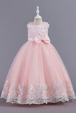 Vestidos rosa sin mangas de cuello redondo para niñas con moño