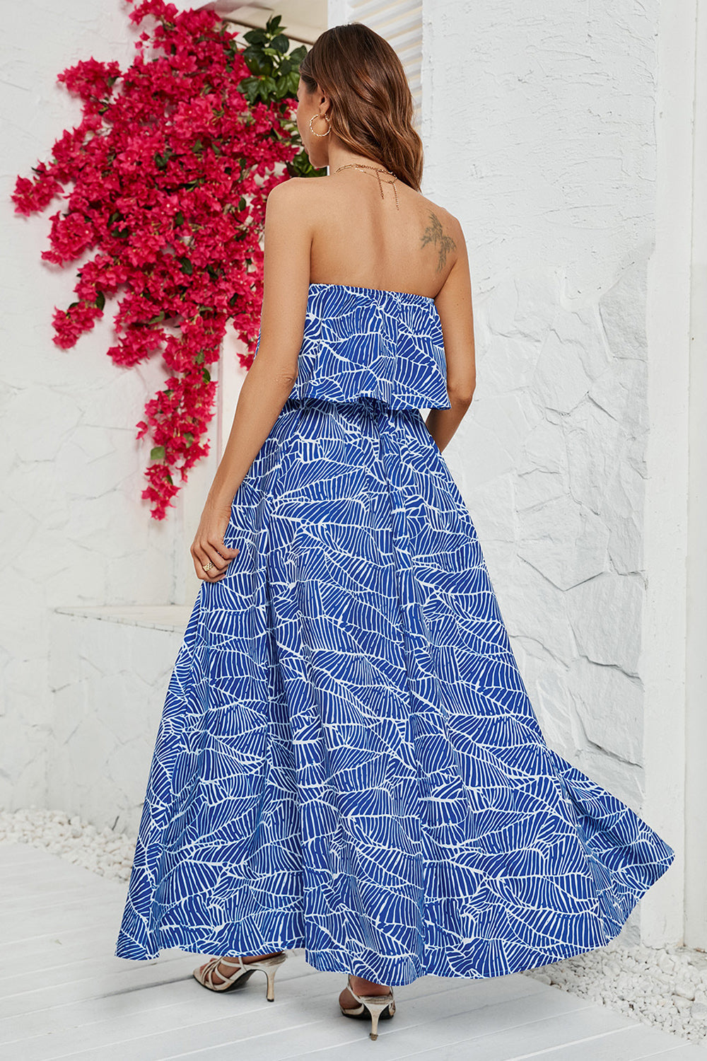 Vestido de Verano Sin Tirantes Estampado Azul