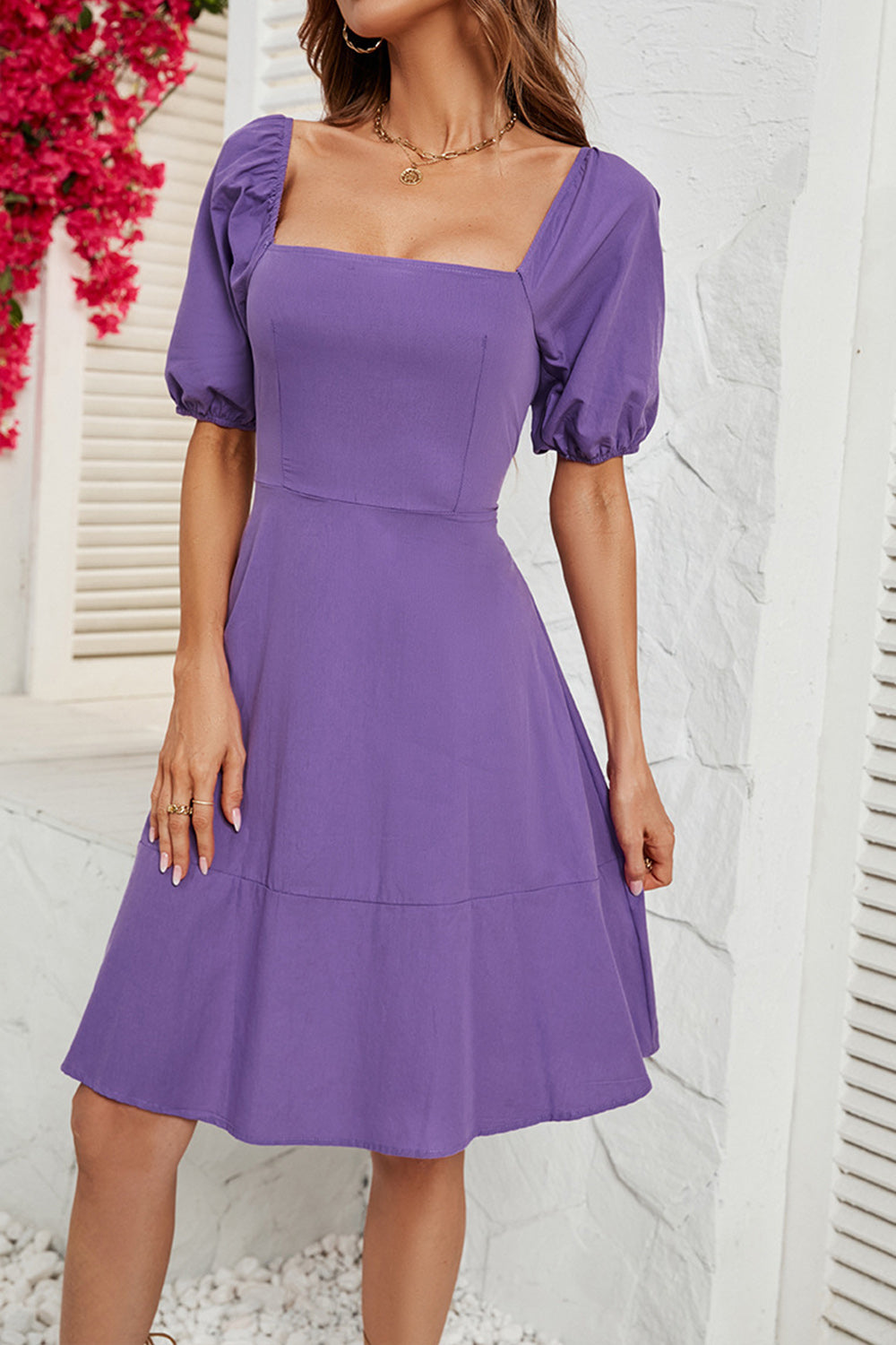 Fucsia Fuera del Hombro A-Line Vestido de Verano