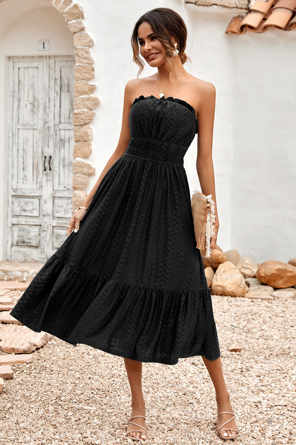 Vestido de Verano Verde Sin Tirantes A-Línea Midi