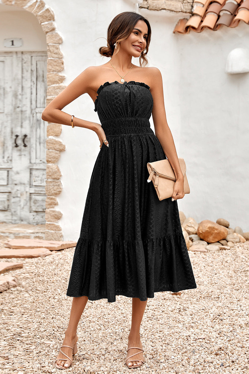 Vestido de Verano Verde Sin Tirantes A-Línea Midi