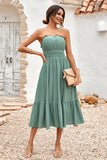 Vestido de Verano Verde Sin Tirantes A-Línea Midi
