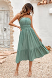 Vestido de Verano Verde Sin Tirantes A-Línea Midi