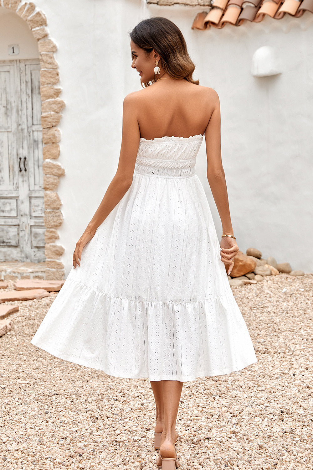 Vestido de Verano Verde Sin Tirantes A-Línea Midi