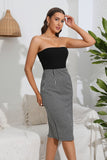Strapless Plaid Bodycon Cocktail Dress con Slit