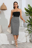 Strapless Plaid Bodycon Cocktail Dress con Slit