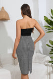 Strapless Plaid Bodycon Cocktail Dress con Slit