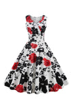 Vestido vintage sin mangas blanco estampado floral