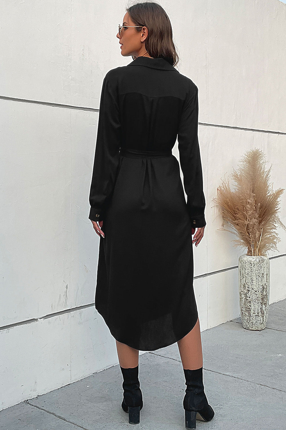 Mangas largas Una línea Vestido de verano con botón negro