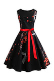 Vestido vintage de swing estampado sin mangas negro