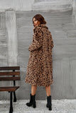 Leopardo marrón estampado piel sintética largo abrigo de mujer