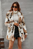 Leopardo amarillo estampado piel sintética Midi abrigo de mujer