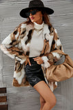 Leopardo amarillo estampado piel sintética Midi abrigo de mujer