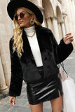Mantón negro solapa recortado mujer faux fur coat