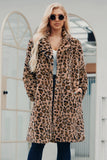 Brown Nottched Lapel Leopard estampado Long Women Faux Fur Coat