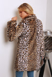 Leopardo marrón estampado solapa con muescas largo piel sintética mujer abrigo
