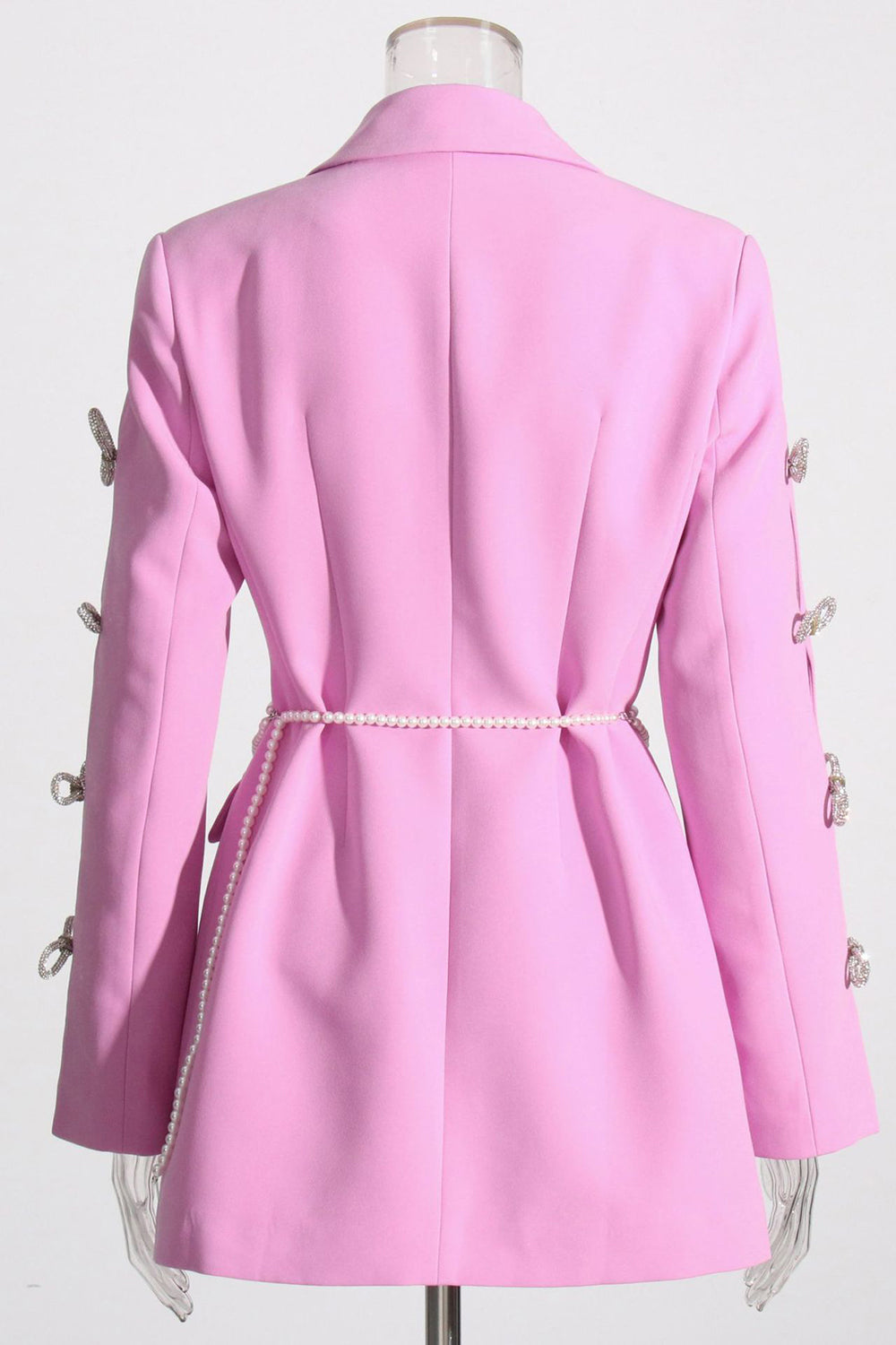 Pink Peak Lapel Chain Blazer de mujer con abalorios