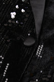 Sparkly Black Peak Lapel Selentejuelas Mujer Blazer con Plumas