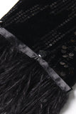 Sparkly Black Peak Lapel Selentejuelas Mujer Blazer con Plumas