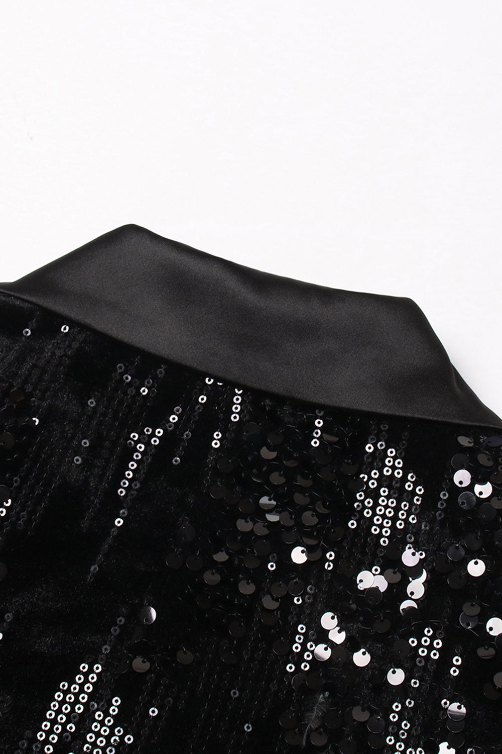 Sparkly Black Peak Lapel Selentejuelas Mujer Blazer con Plumas