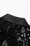 Sparkly Black Peak Lapel Selentejuelas Mujer Blazer con Plumas