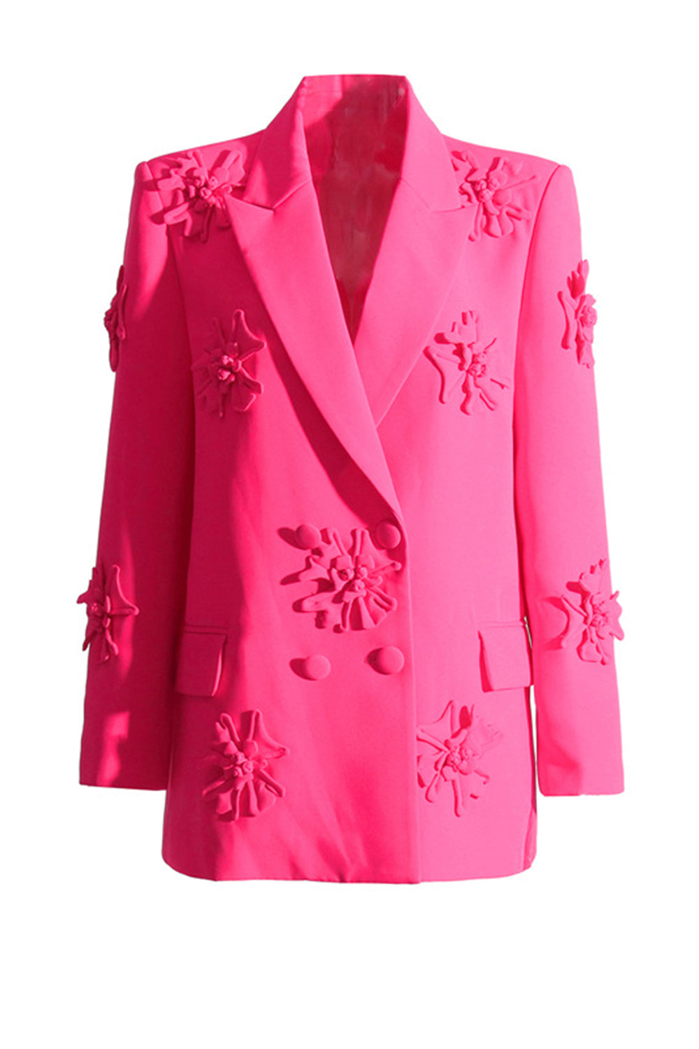 Fuchsia Double Breated Peak Lapel Blazer de Mujer con Flores