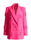 Fuchsia Double Breated Peak Lapel Blazer de Mujer con Flores