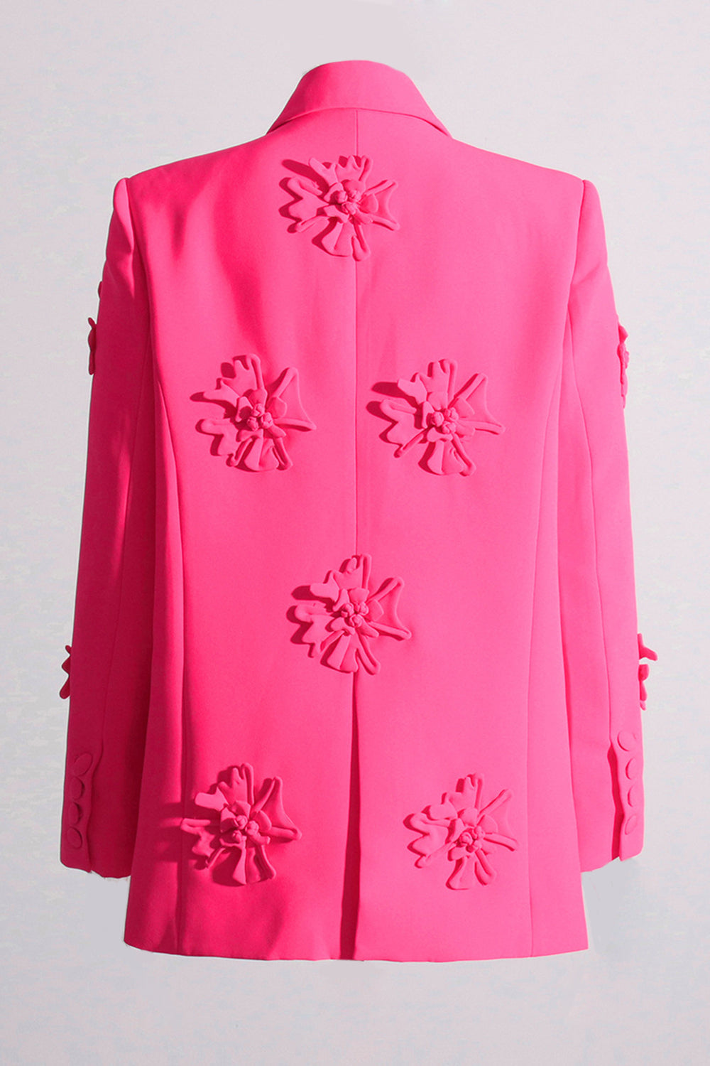 Fuchsia Double Breated Peak Lapel Blazer de Mujer con Flores