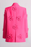 Fuchsia Double Breated Peak Lapel Blazer de Mujer con Flores