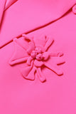 Fuchsia Double Breated Peak Lapel Blazer de Mujer con Flores