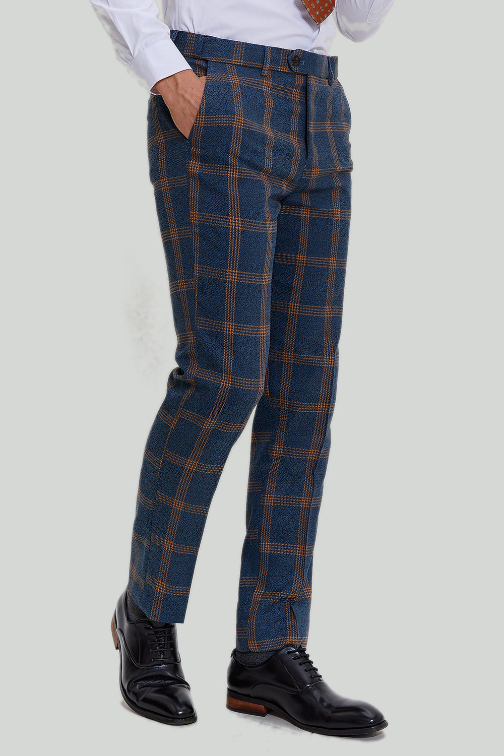 Gris Azul Hombre 3 Piezas Solapa Traje a Cuadros de Fiesta