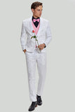 Blanco 2 Piezas Chal solapa Hombre Trajes de Fiesta