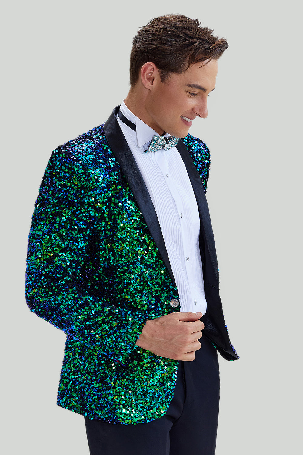 Chaqueta de lentejuelas verde para hombre