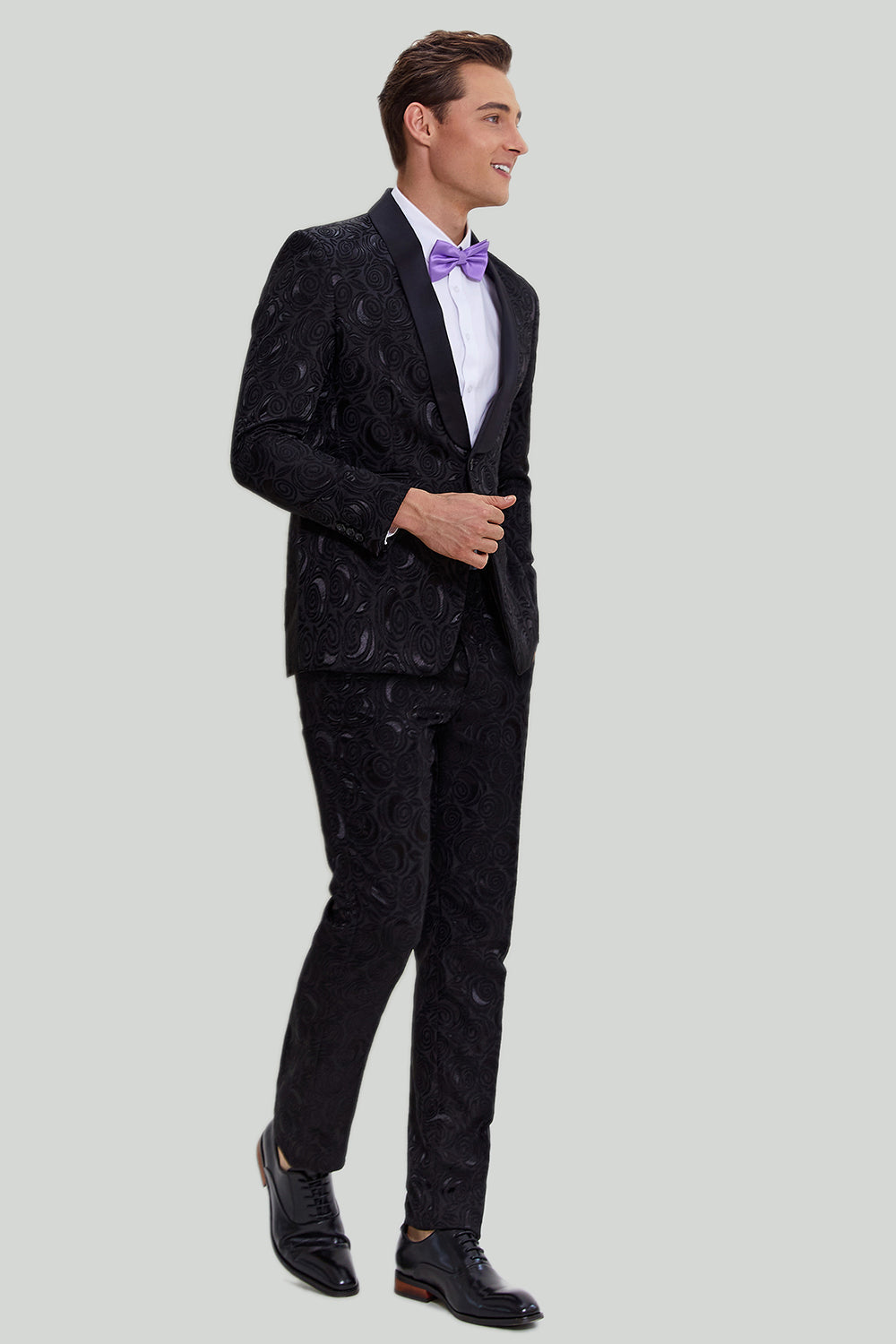 Conjunto de traje Un botón Propio negro de 2 piezas para hombre