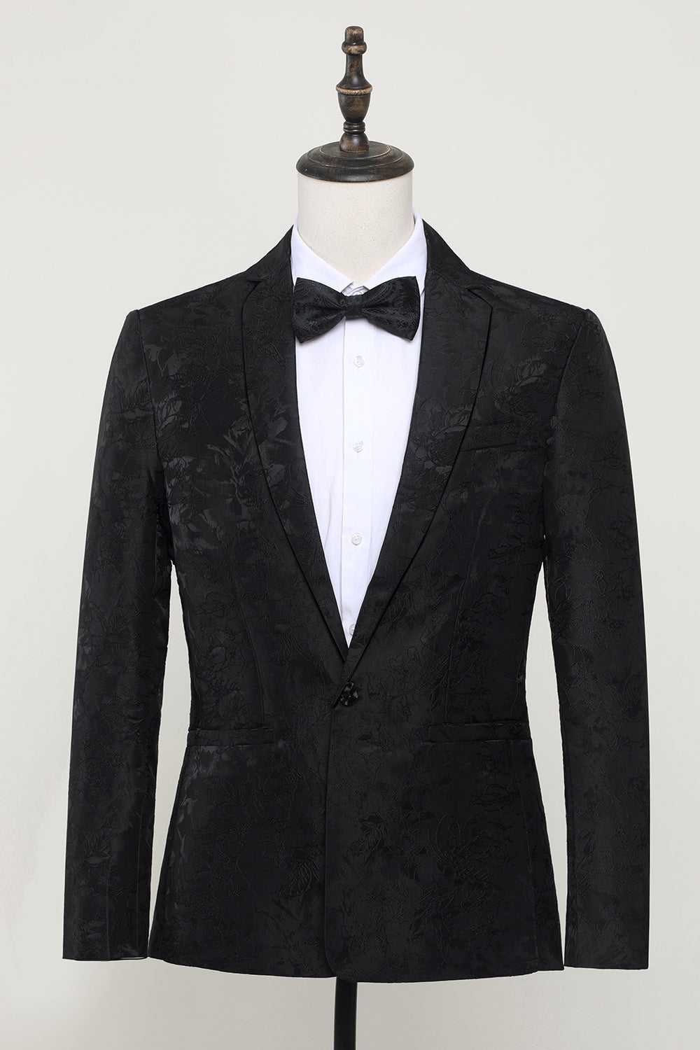 Blazer Negro Jacquard Satin Solapa de Muesca